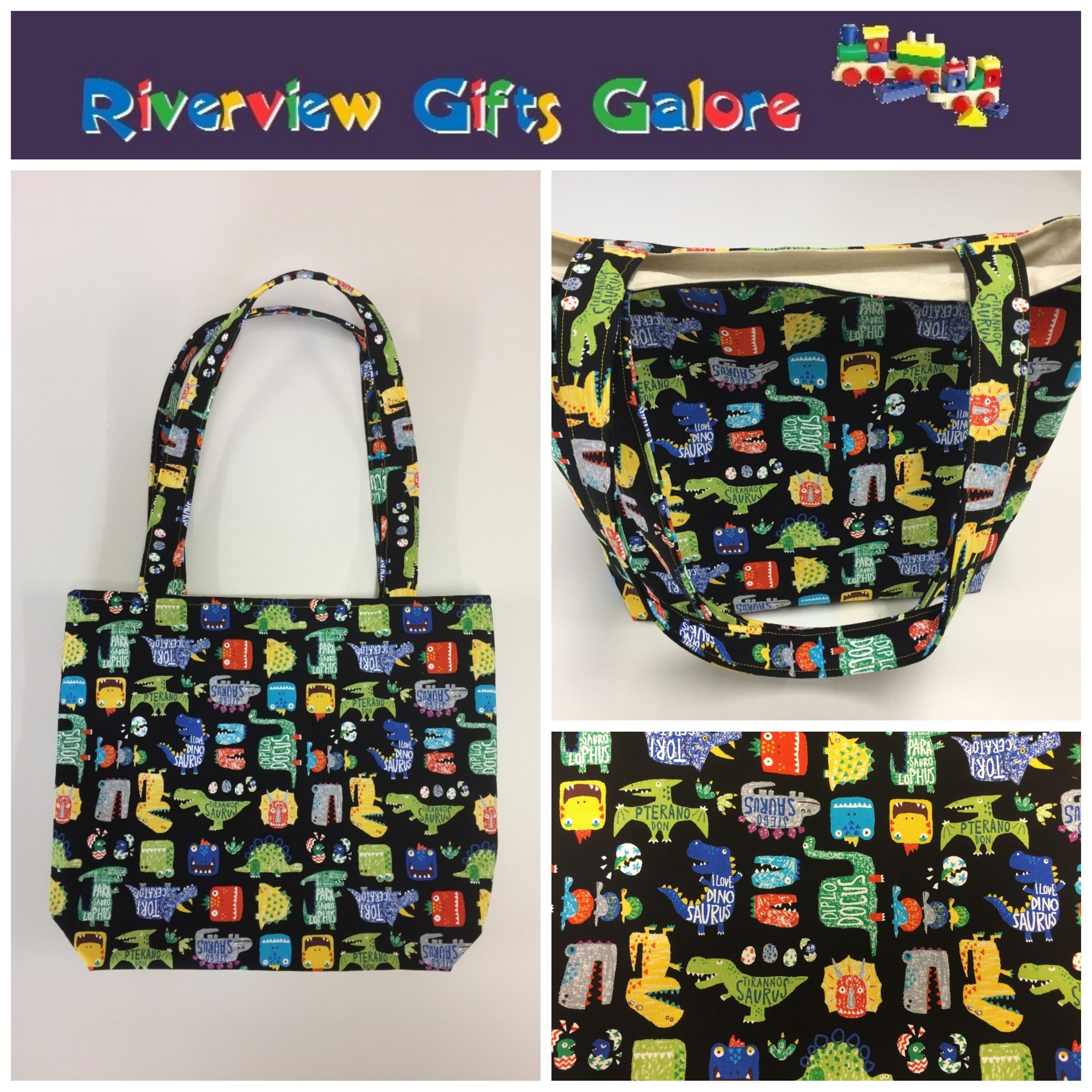 Medium Tote Bag - Dinosaur Black