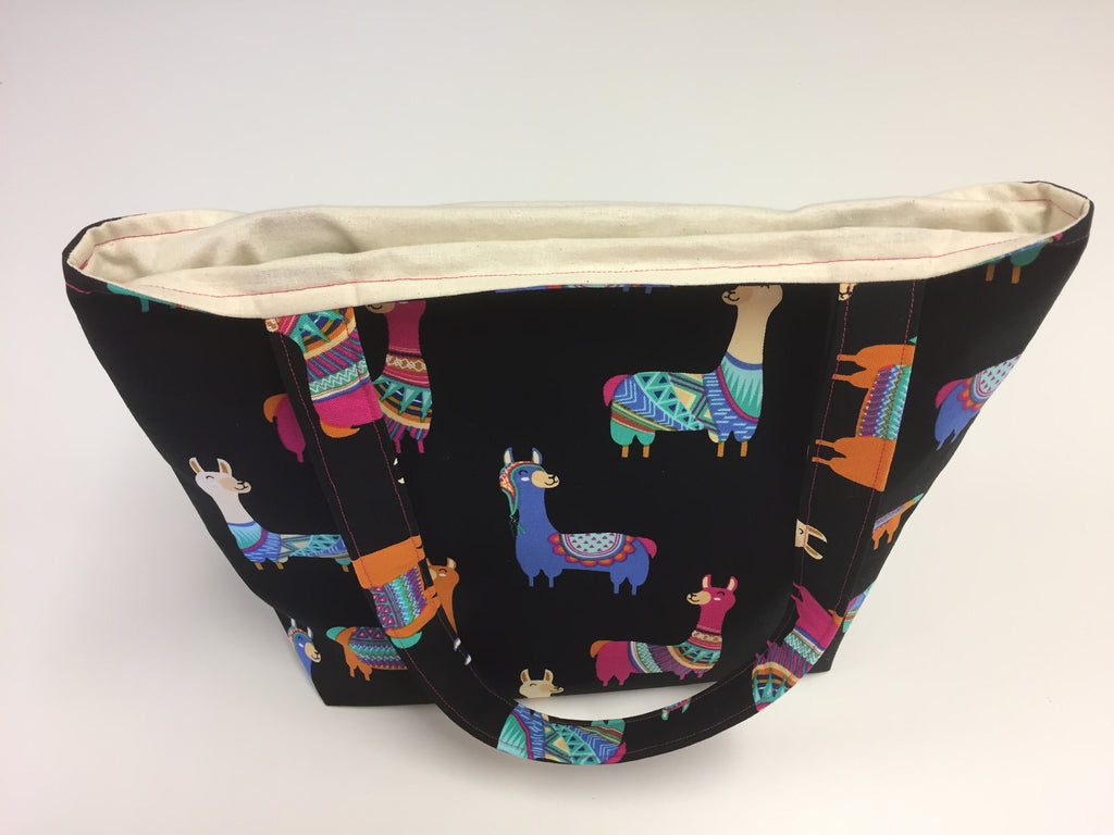 Medium Tote Bag - Llamas Black