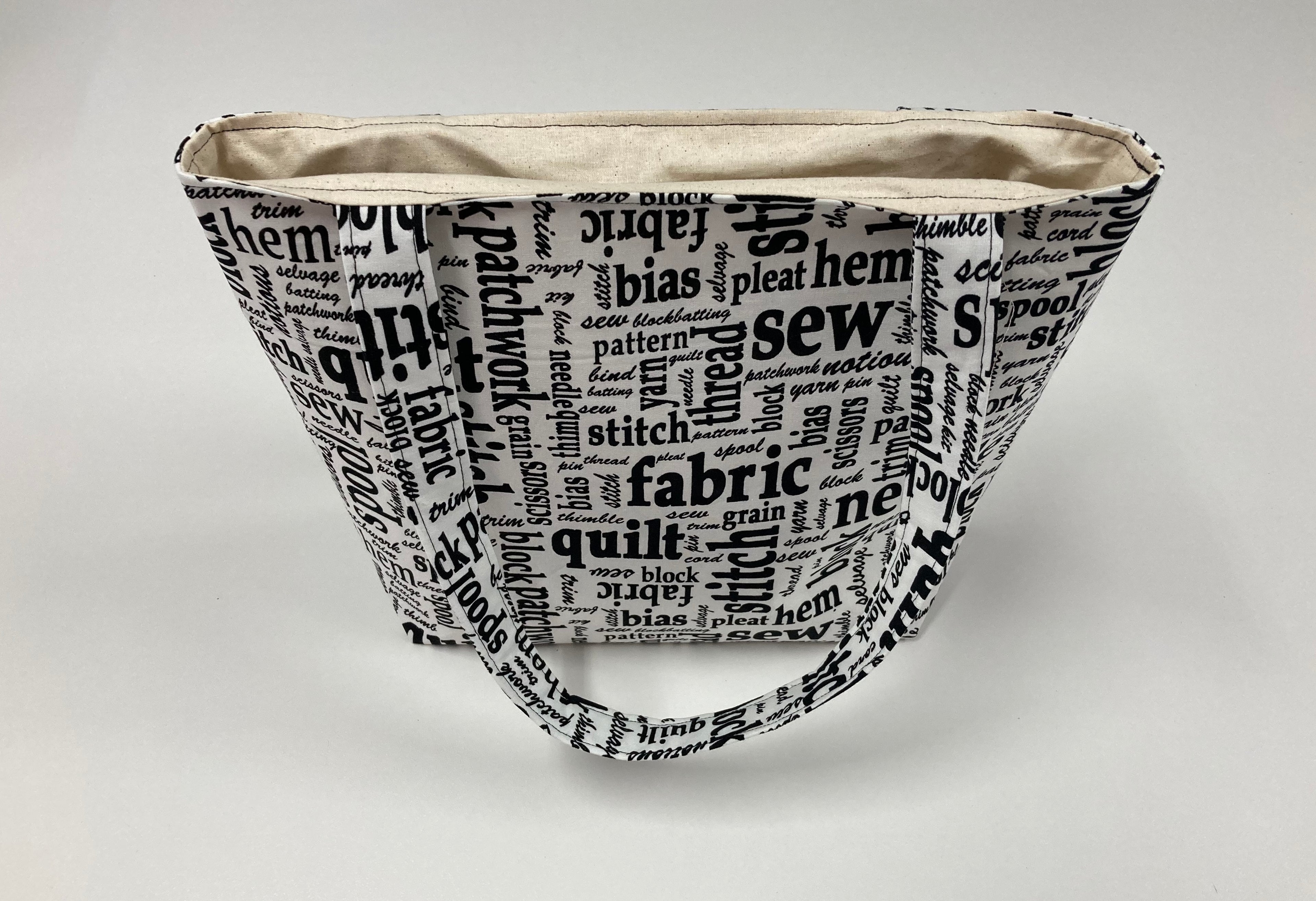 Medium Tote Bag - Sewing Words on White