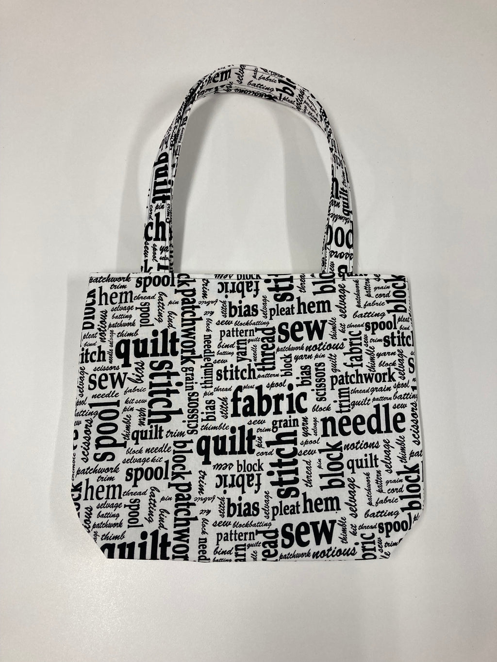 Medium Tote Bag - Sewing Words on White