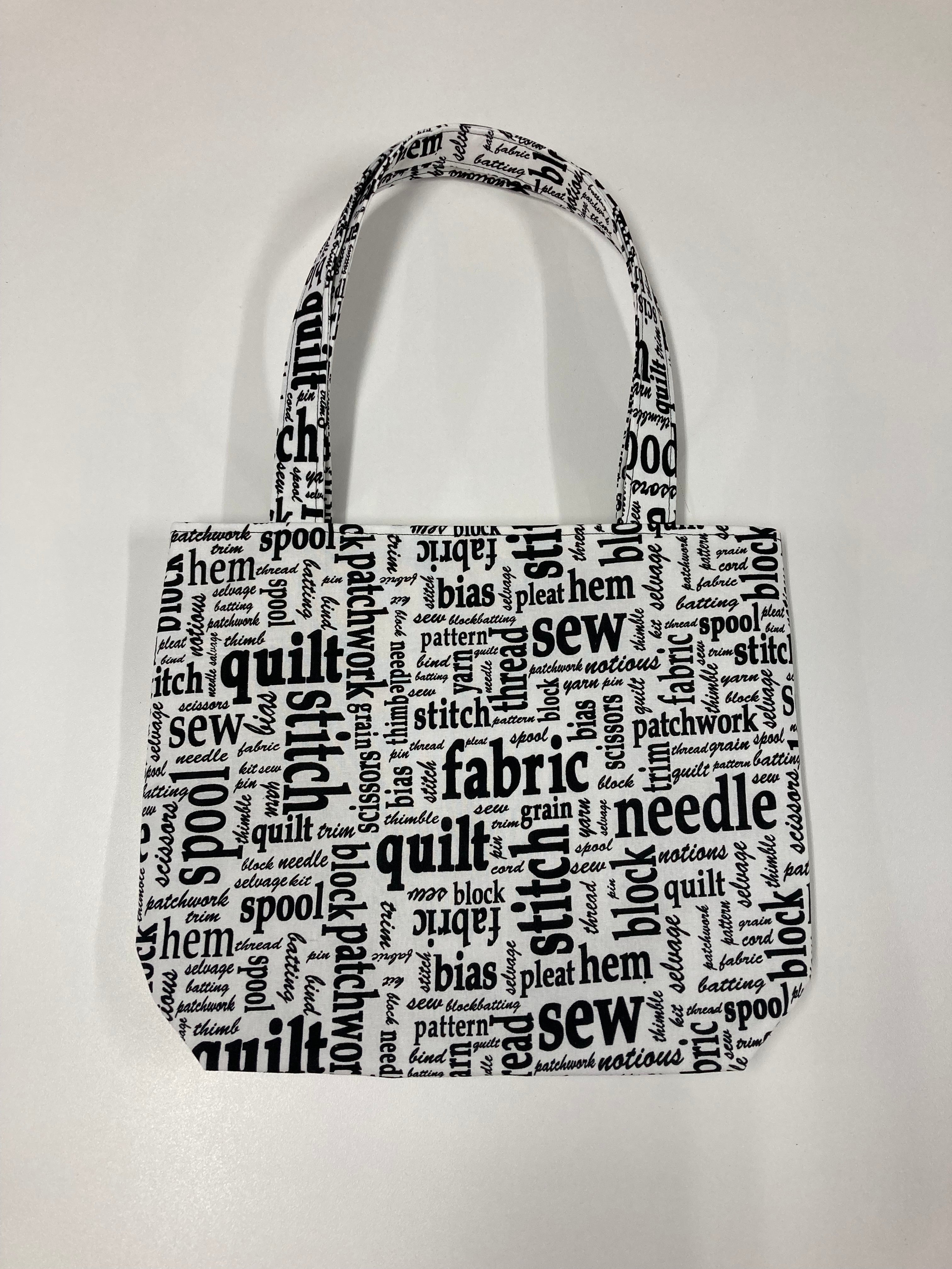 Medium Tote Bag - Sewing Words on White