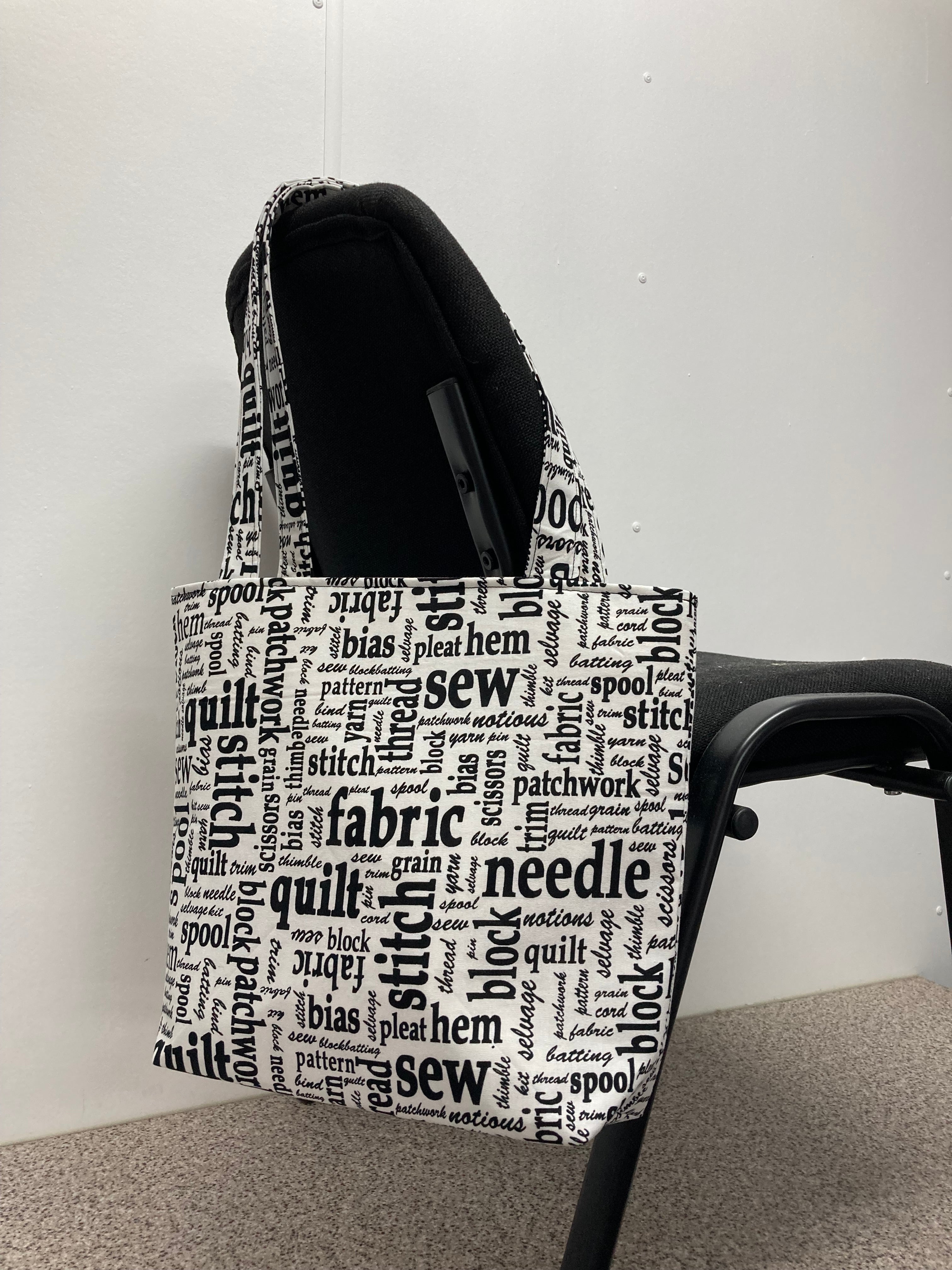 Medium Tote Bag - Sewing Words on White