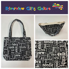Medium Tote Bag - Sewing Words on Black