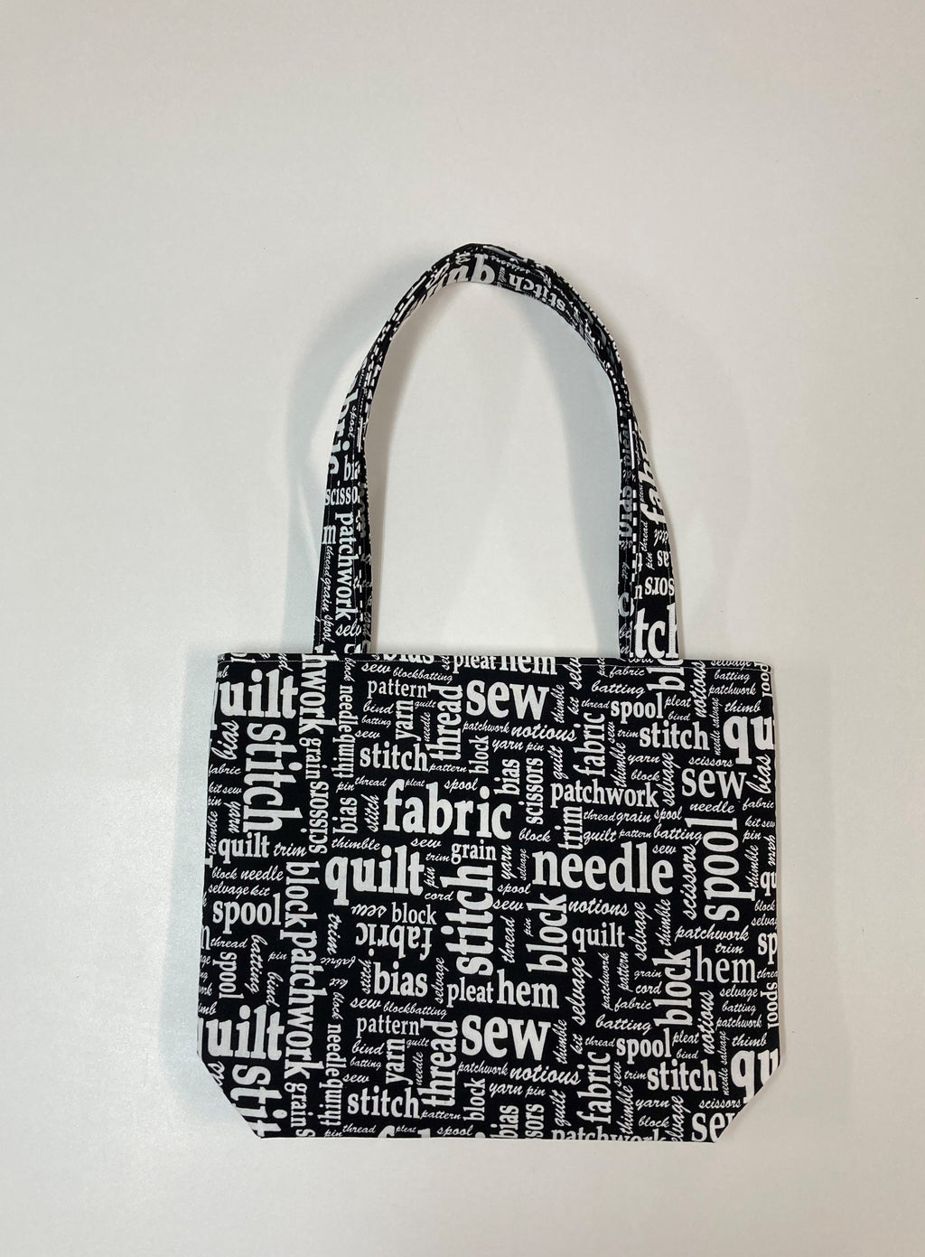 Medium Tote Bag - Sewing Words on Black