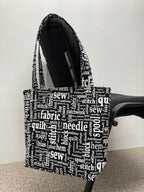 Medium Tote Bag - Sewing Words on Black