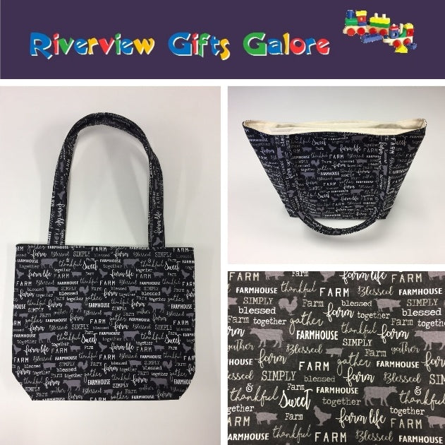 Medium Tote Bag - Farm Sweet Farm - Charcoal