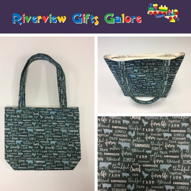 Medium Tote Bag - Farm Sweet Farm - Teal