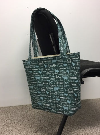 Medium Tote Bag - Farm Sweet Farm - Teal