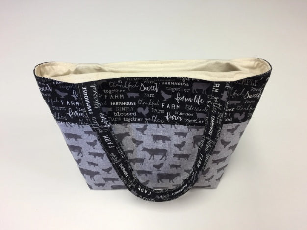 Medium Tote Bag - Farm Sweet Farm - Charcoal and Animals