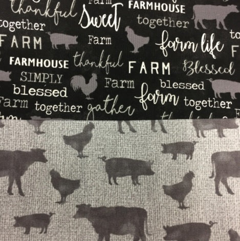 Medium Tote Bag - Farm Sweet Farm - Charcoal and Animals