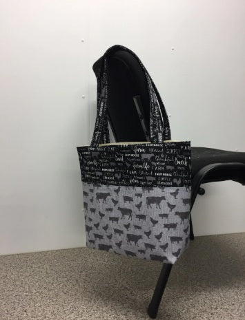Medium Tote Bag - Farm Sweet Farm - Charcoal and Animals