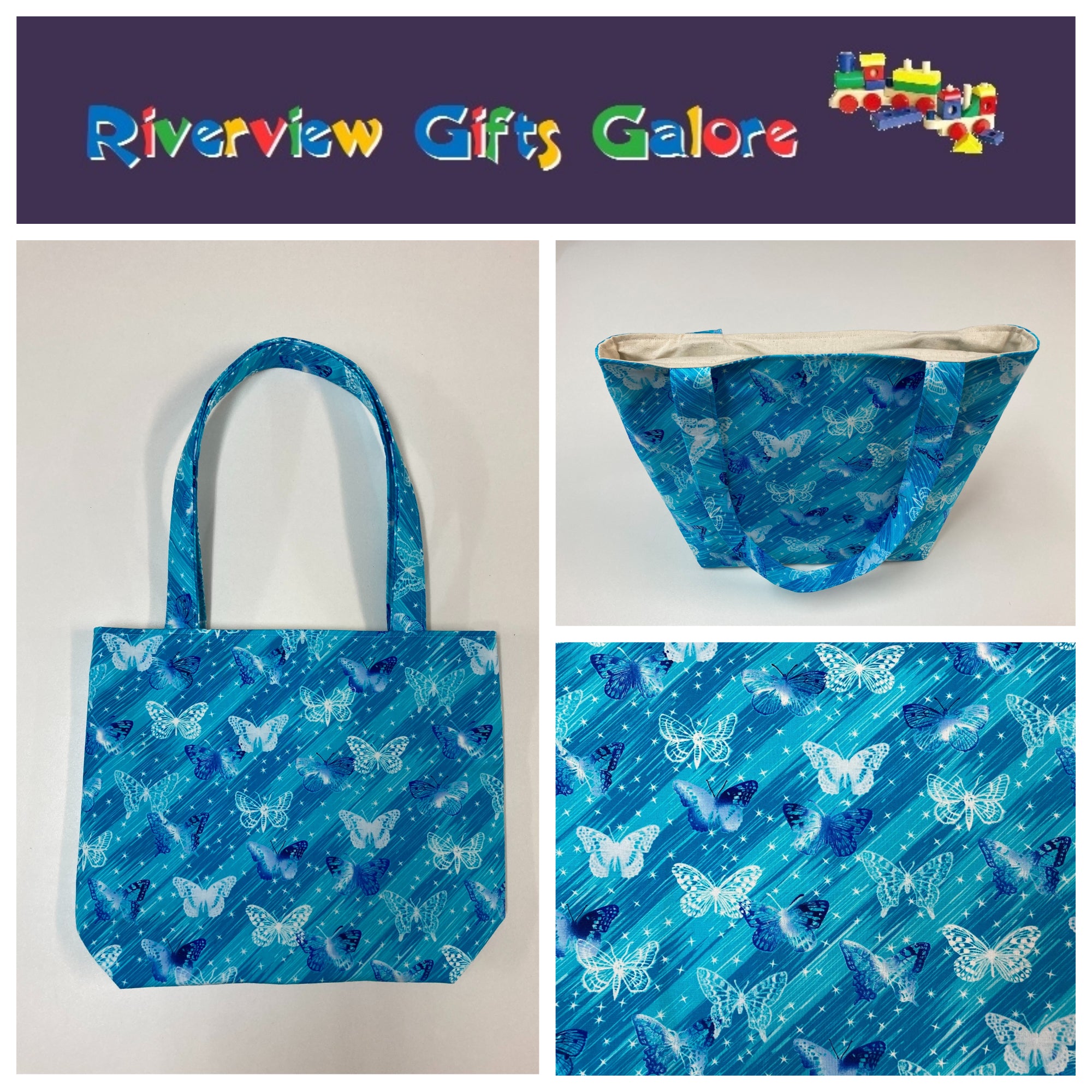 Medium Tote Bag - Blue Butterflies