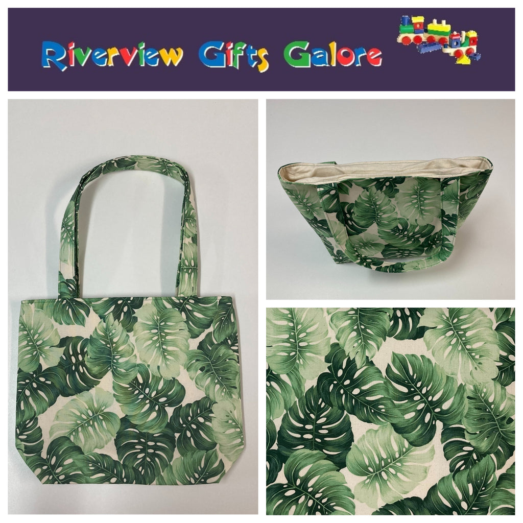 Medium Tote Bag - Leaves on Cream