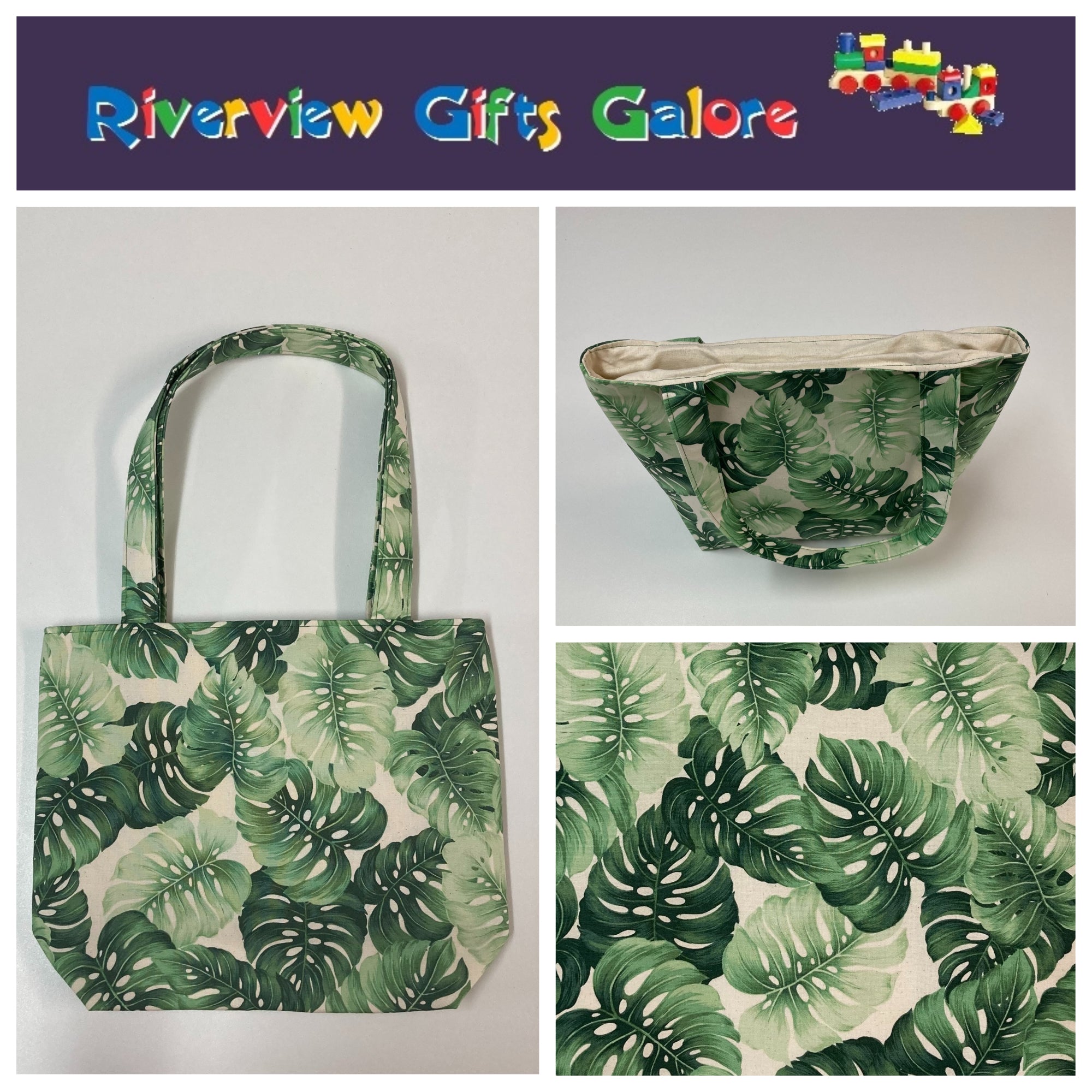 Medium Tote Bag - Leaves on Cream
