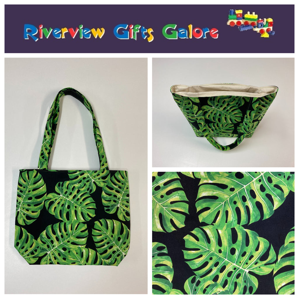 Medium Tote Bag - Leaves on Black