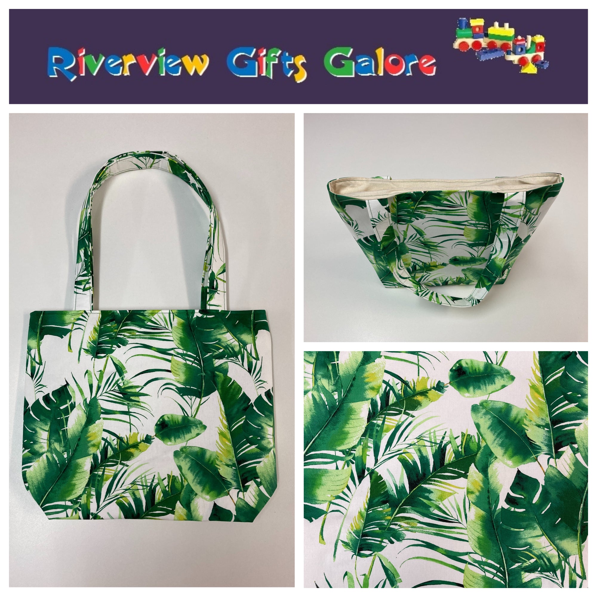 Medium Tote Bag - Tropical Leaves on White