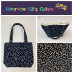 Medium Tote Bag - White Flowers on Ink