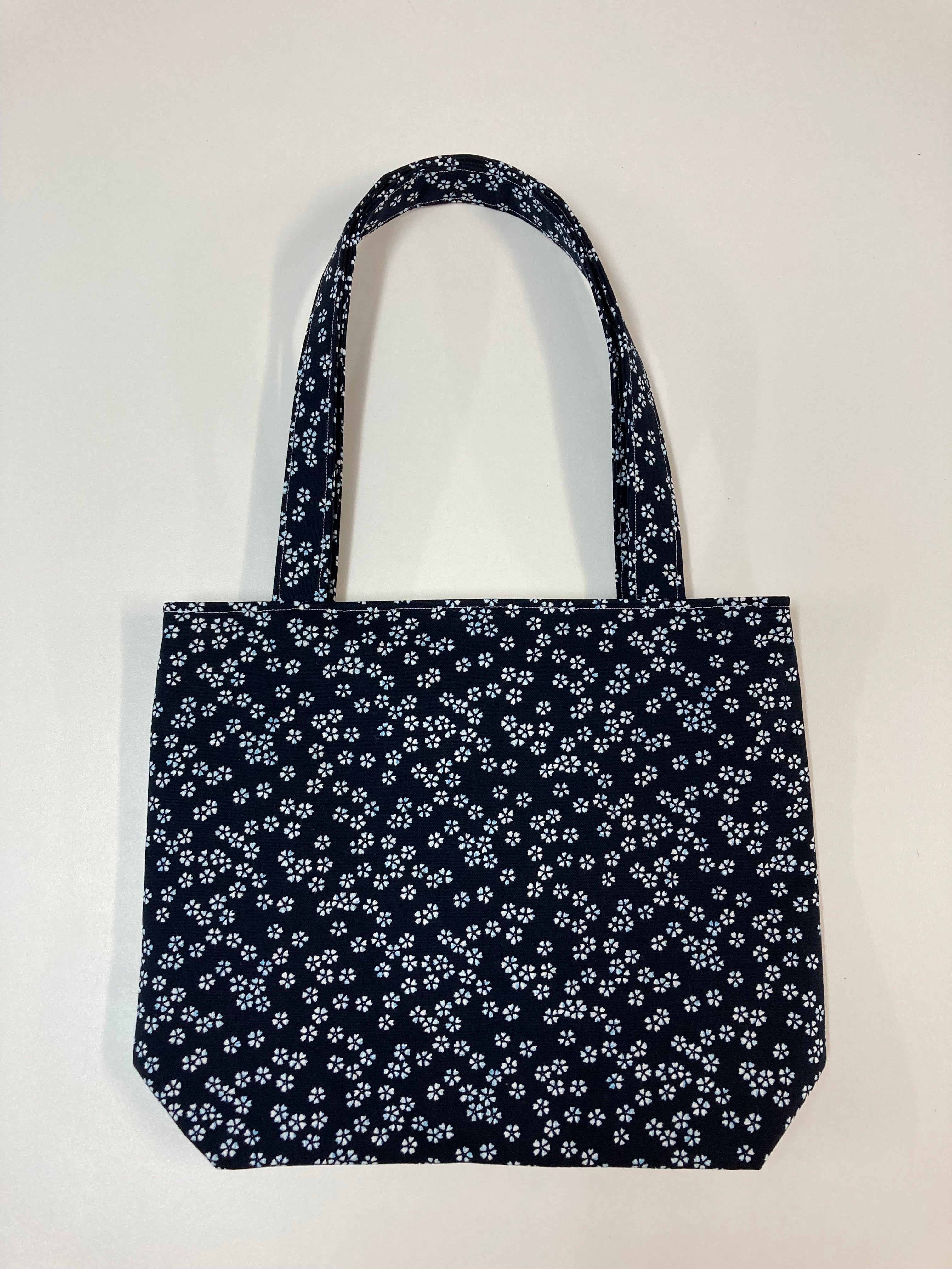 Medium Tote Bag - White Flowers on Ink