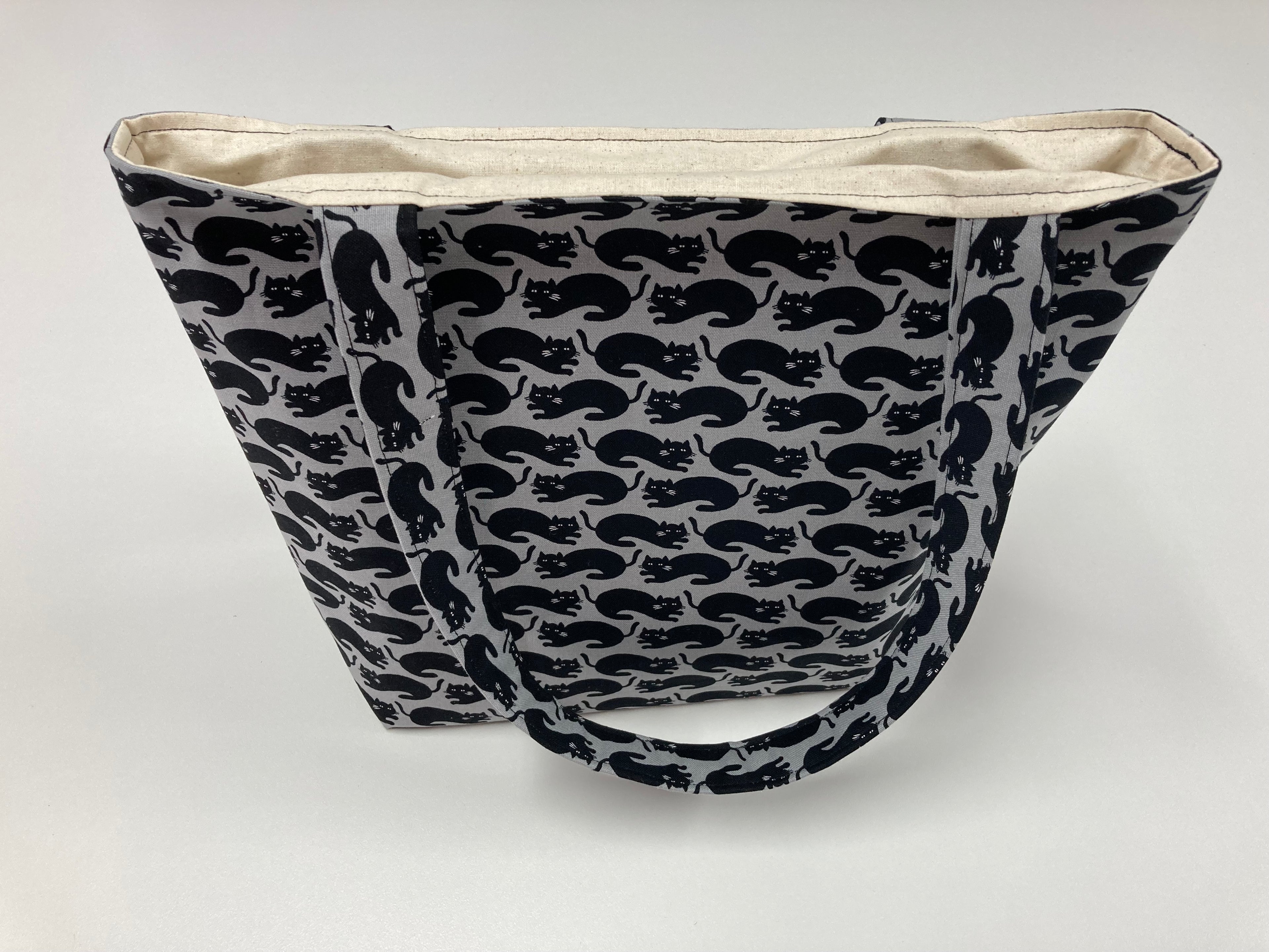 Medium Tote Bag - Black Cats on Dark Grey