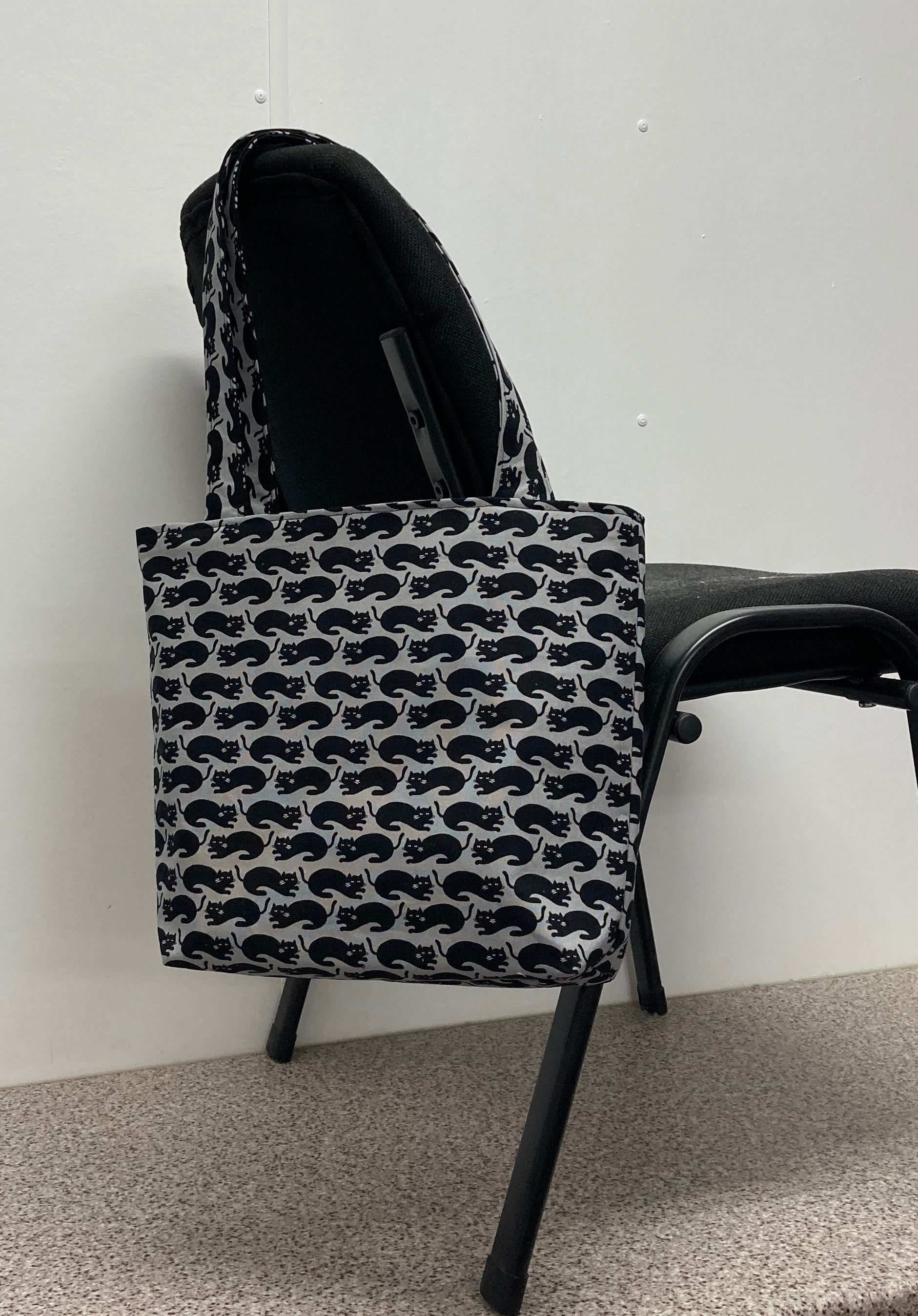 Medium Tote Bag - Black Cats on Dark Grey