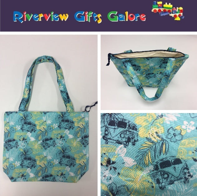 Medium Tote Bag with Zip - Hibiscus Combi Blue