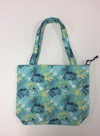 Medium Tote Bag with Zip - Hibiscus Combi Blue