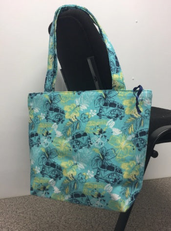 Medium Tote Bag with Zip - Hibiscus Combi Blue