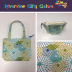 Medium Tote Bag with Zip - Blue Green Pattern