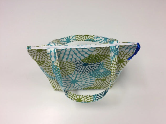 Medium Tote Bag with Zip - Blue Green Pattern
