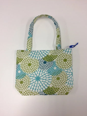 Medium Tote Bag with Zip - Blue Green Pattern