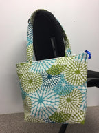 Medium Tote Bag with Zip - Blue Green Pattern