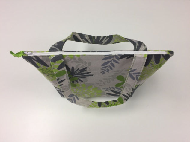 Medium Tote Bag with Zip - Lime Grey Flowers