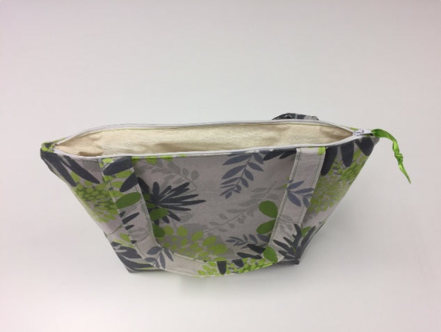 Medium Tote Bag with Zip - Lime Grey Flowers