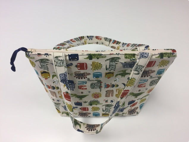 Medium Tote Bag with Zip - Dinosaur Cream