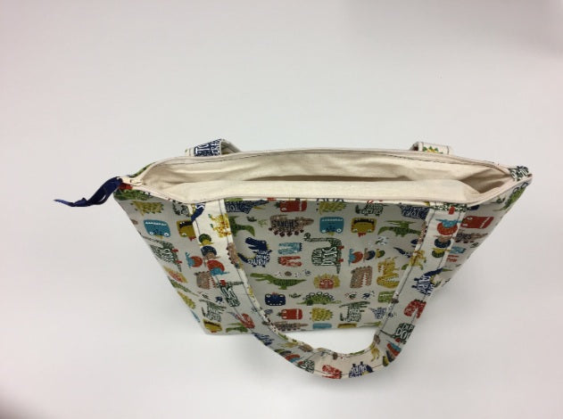 Medium Tote Bag with Zip - Dinosaur Cream