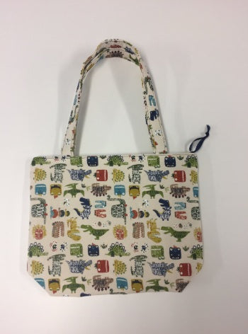 Medium Tote Bag with Zip - Dinosaur Cream