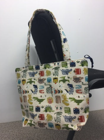Medium Tote Bag with Zip - Dinosaur Cream