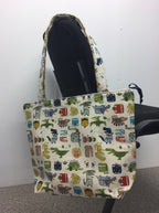 Medium Tote Bag with Zip - Dinosaur Cream