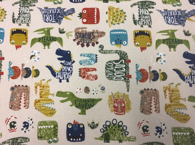 Medium Tote Bag with Zip - Dinosaur Cream