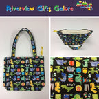 Medium Tote Bag with Zip - Dinosaur Black