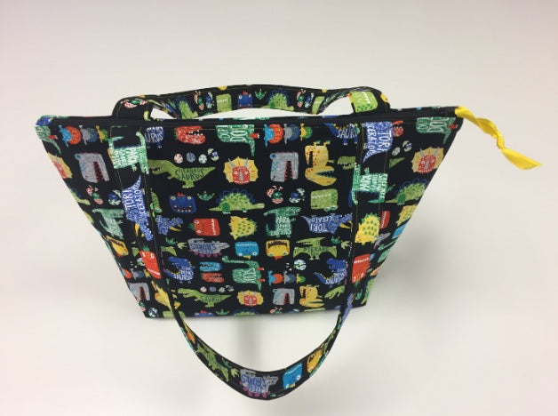Medium Tote Bag with Zip - Dinosaur Black