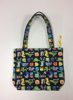 Medium Tote Bag with Zip - Dinosaur Black