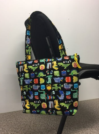 Medium Tote Bag with Zip - Dinosaur Black