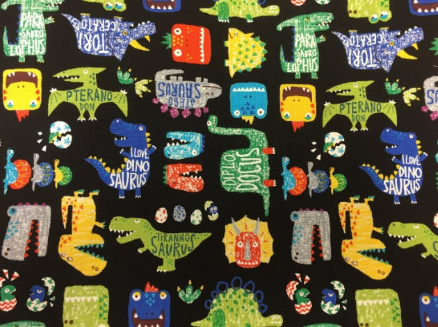 Medium Tote Bag with Zip - Dinosaur Black