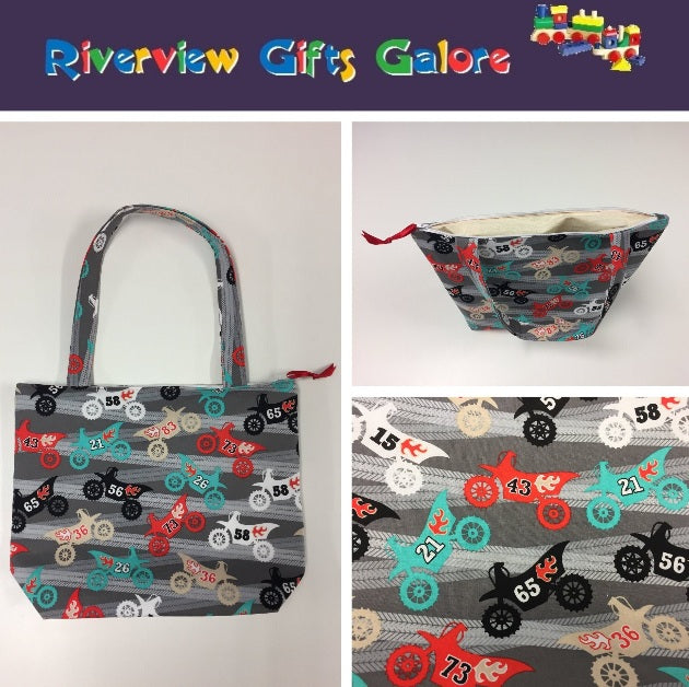 Medium Tote Bag with Zip - Motorbikes