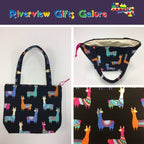 Medium Tote Bag with Zip - Llamas Black