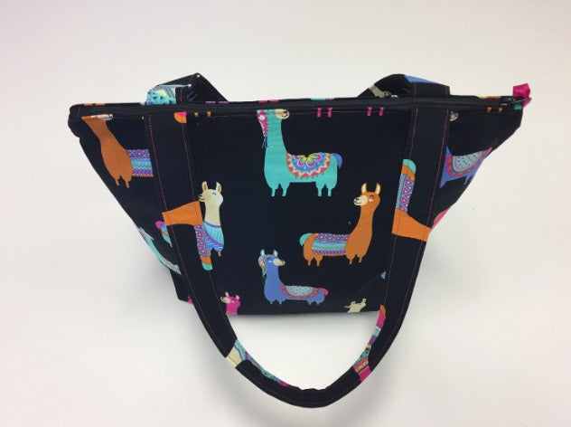 Medium Tote Bag with Zip - Llamas Black
