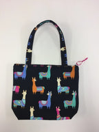 Medium Tote Bag with Zip - Llamas Black