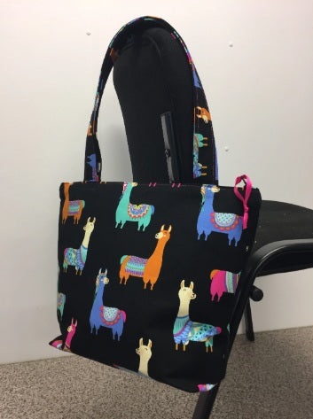 Medium Tote Bag with Zip - Llamas Black