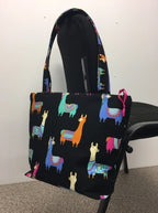 Medium Tote Bag with Zip - Llamas Black